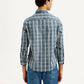 Men's Checkered Blue Slim Fit Shirt - Back View