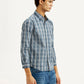 Men's Checkered Blue Slim Fit Shirt - Side View