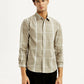 Men's Checkered Beige Slim Fit Shirt - Front View