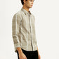 Men's Checkered Beige Slim Fit Shirt - Side View