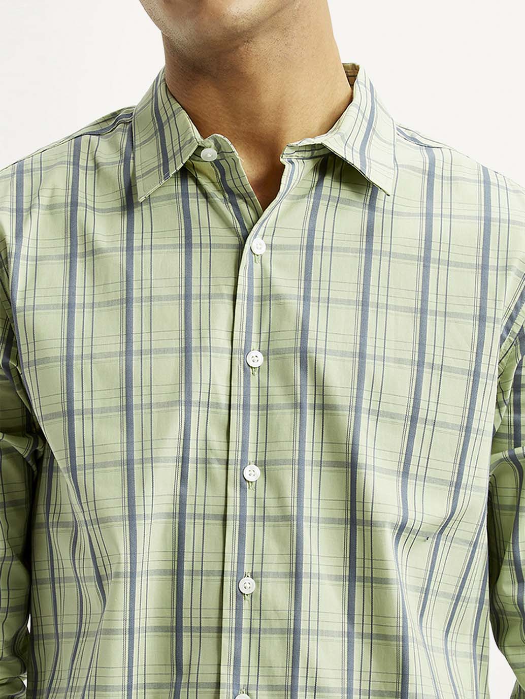 Men's Checkered Light Green Slim Fit Shirt - 20 View