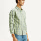 Men's Checkered Light Green Slim Fit Shirt - Side View
