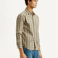 Men's Checkered Beige Slim Fit Shirt - Side View