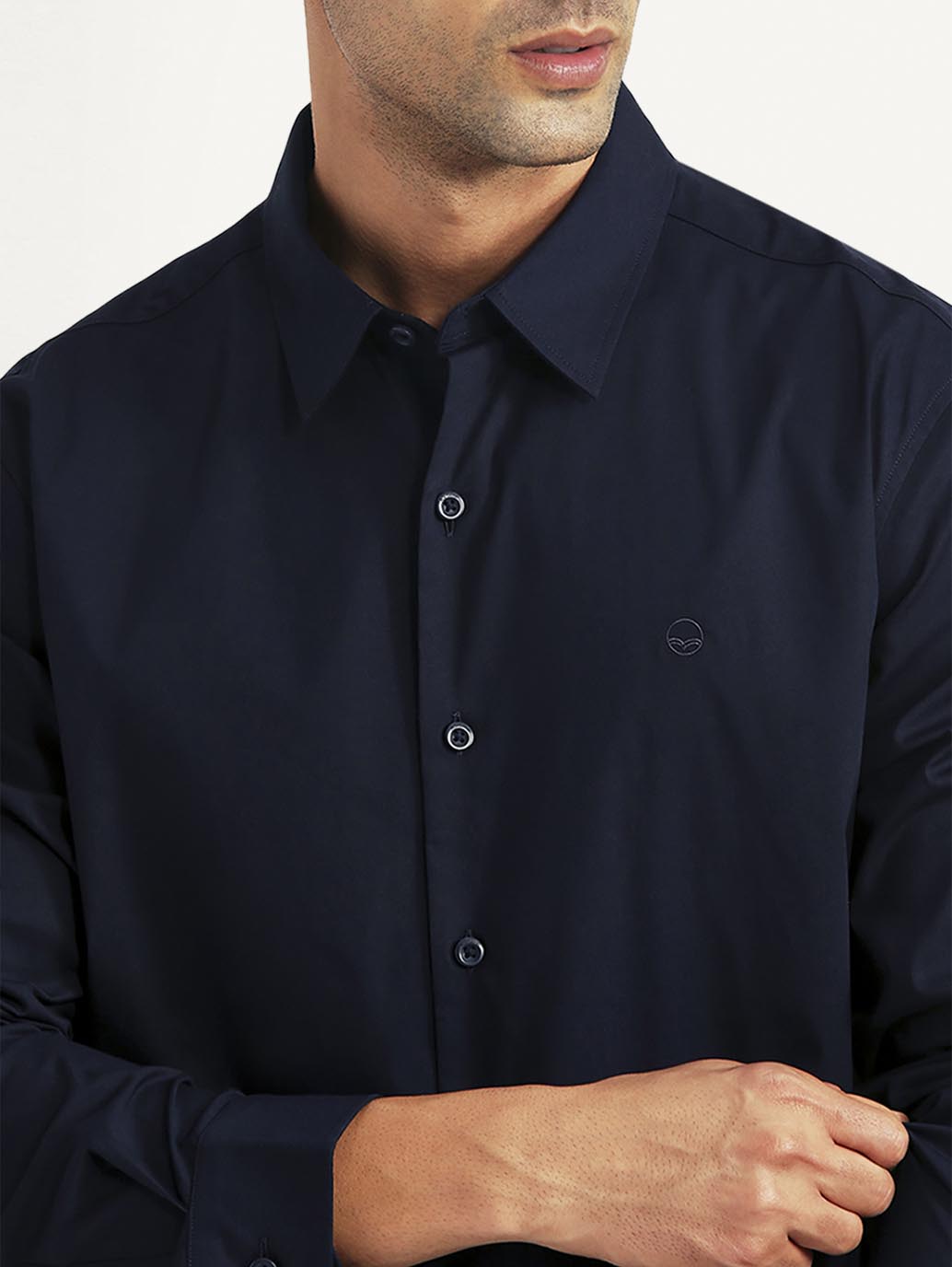 Men's Solid Navy Slim Fit Shirt - Detail View