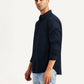 Men's Solid Navy Slim Fit Shirt - Side View