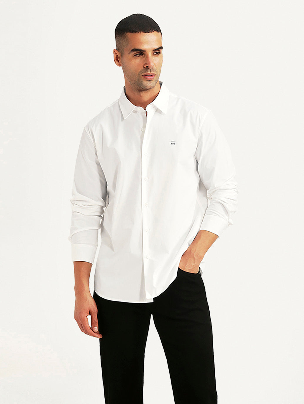 Men's Solid White Slim Fit Shirt - Styleshot View