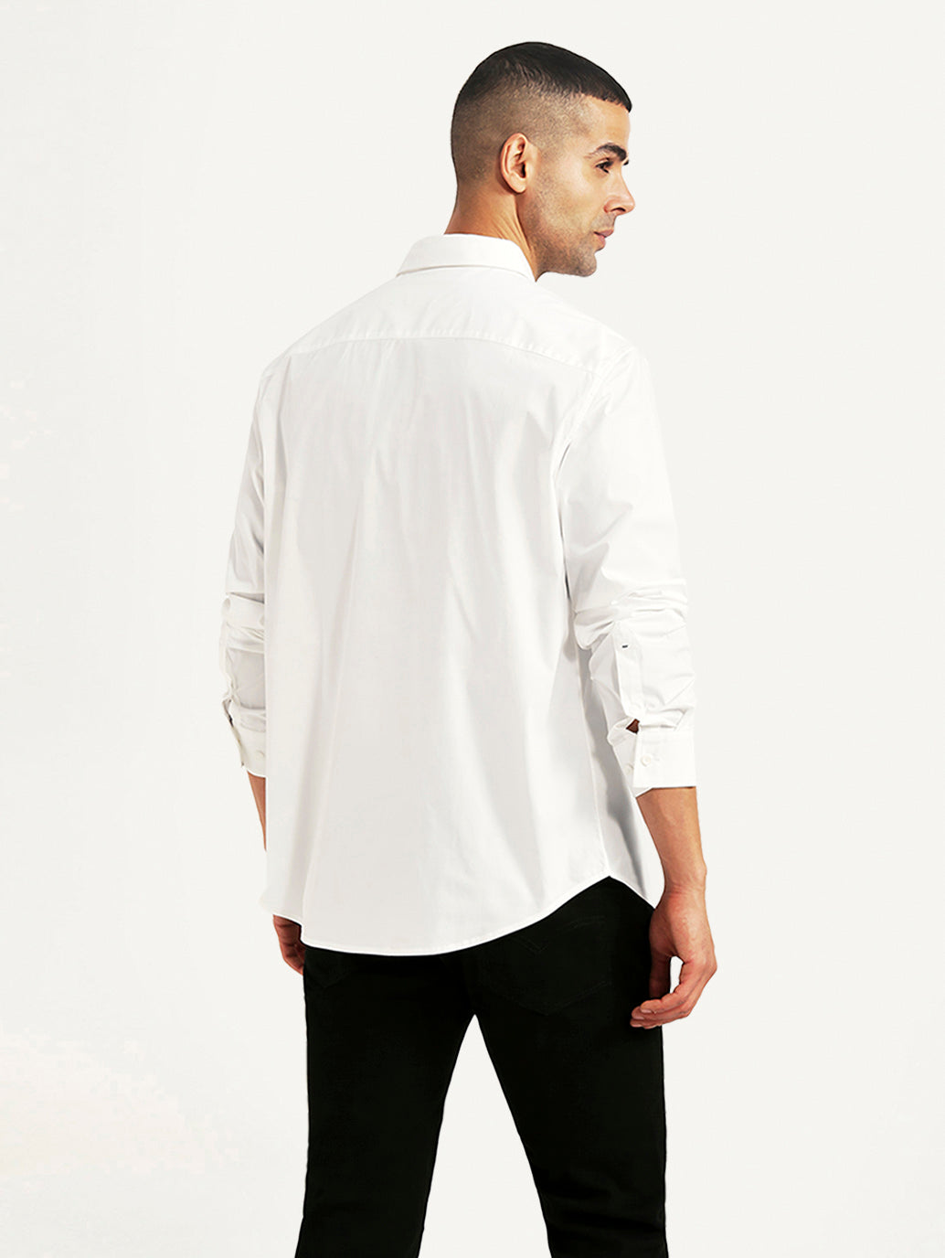 Men's Solid White Slim Fit Shirt - Back View