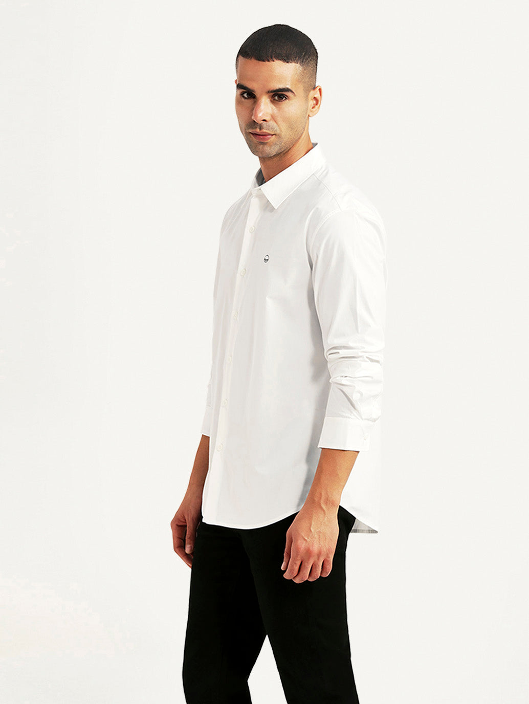 Men's Solid White Slim Fit Shirt - Side View