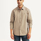 Men's Solid Beige Slim Fit Shirt - Front View