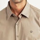 Men's Solid Beige Slim Fit Shirt - Detail View