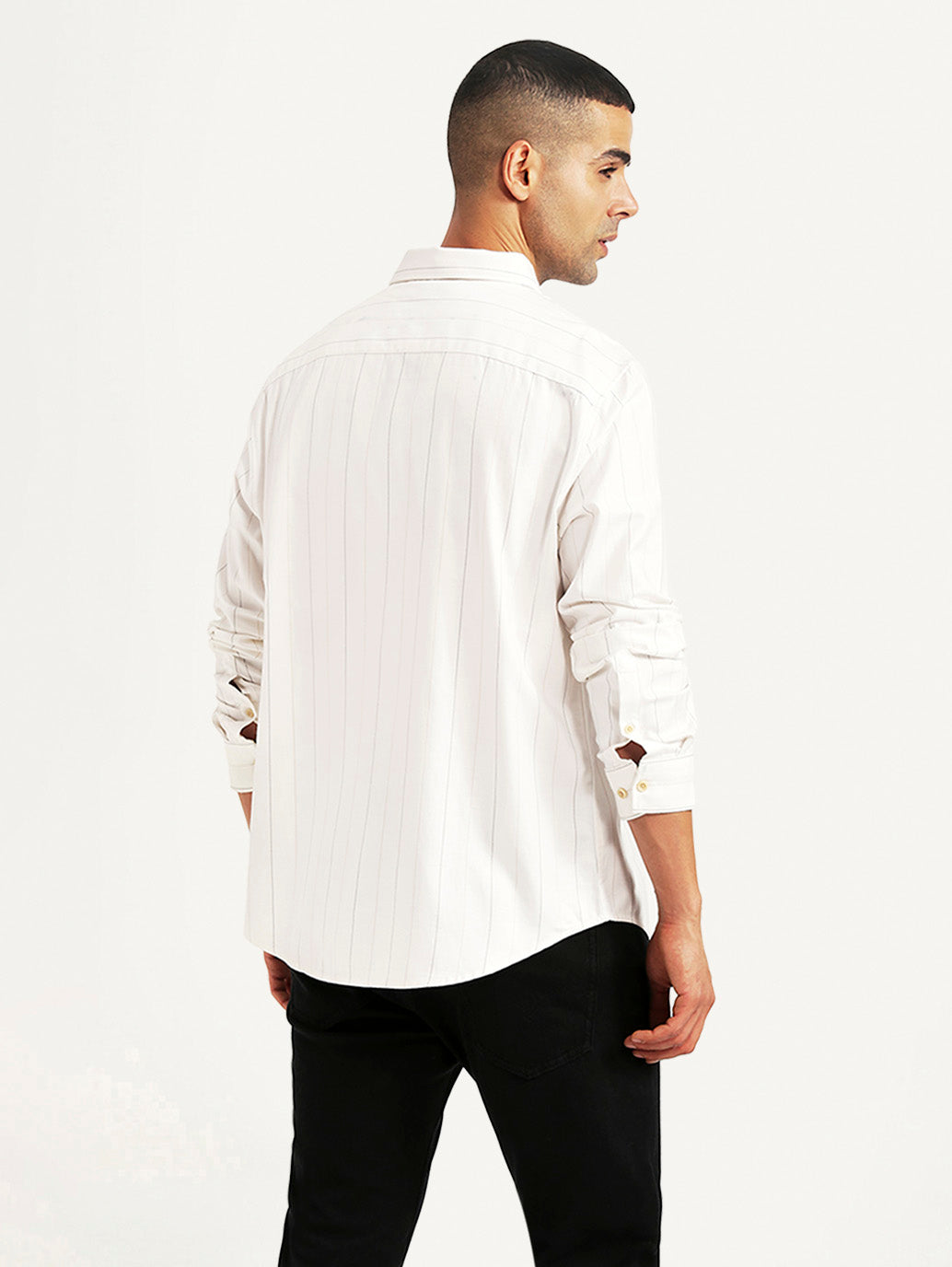 Men's Pin Stripes White Slim Fit Shirt - Back View