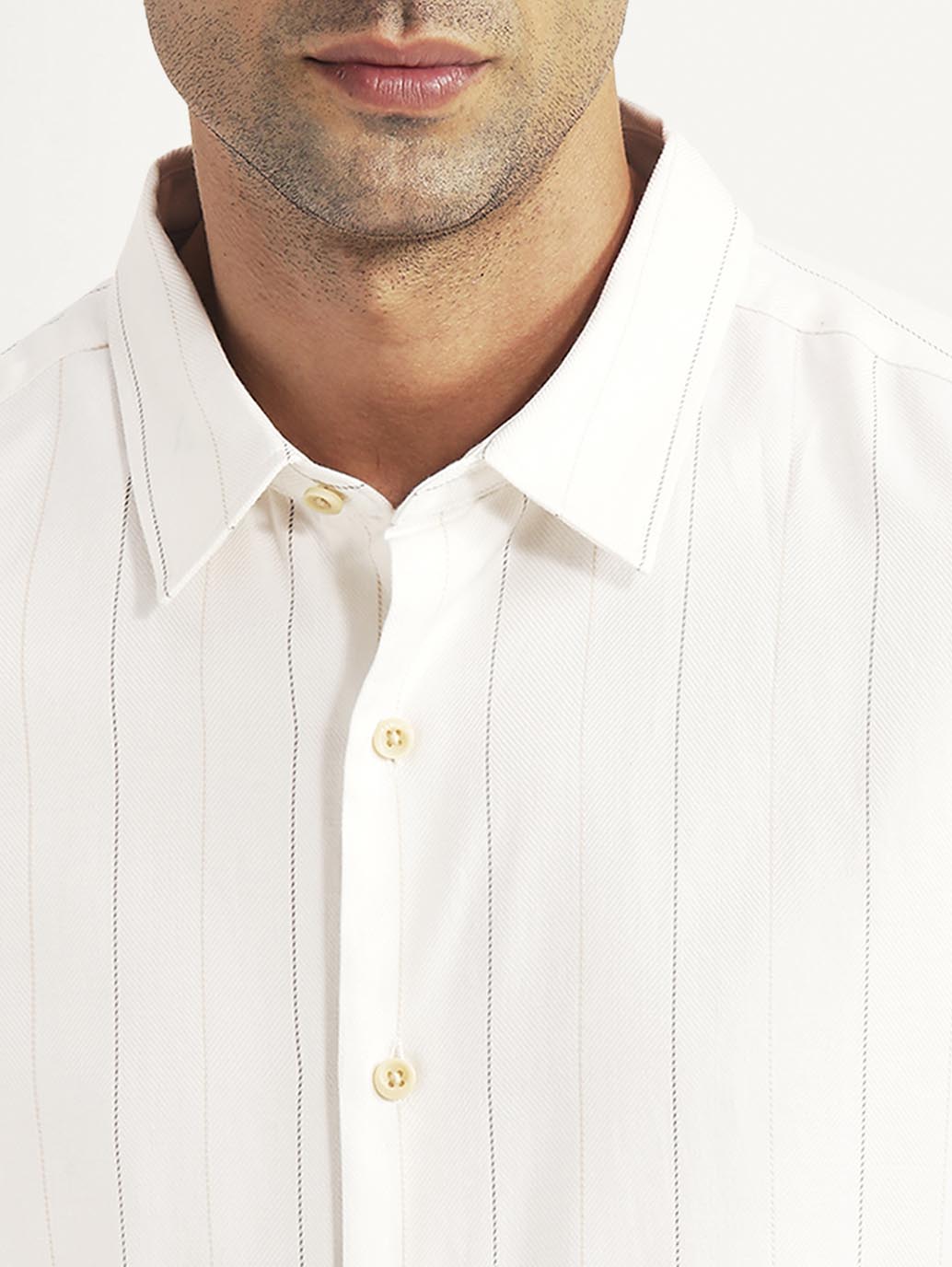 Men's Pin Stripes White Slim Fit Shirt - Detail View