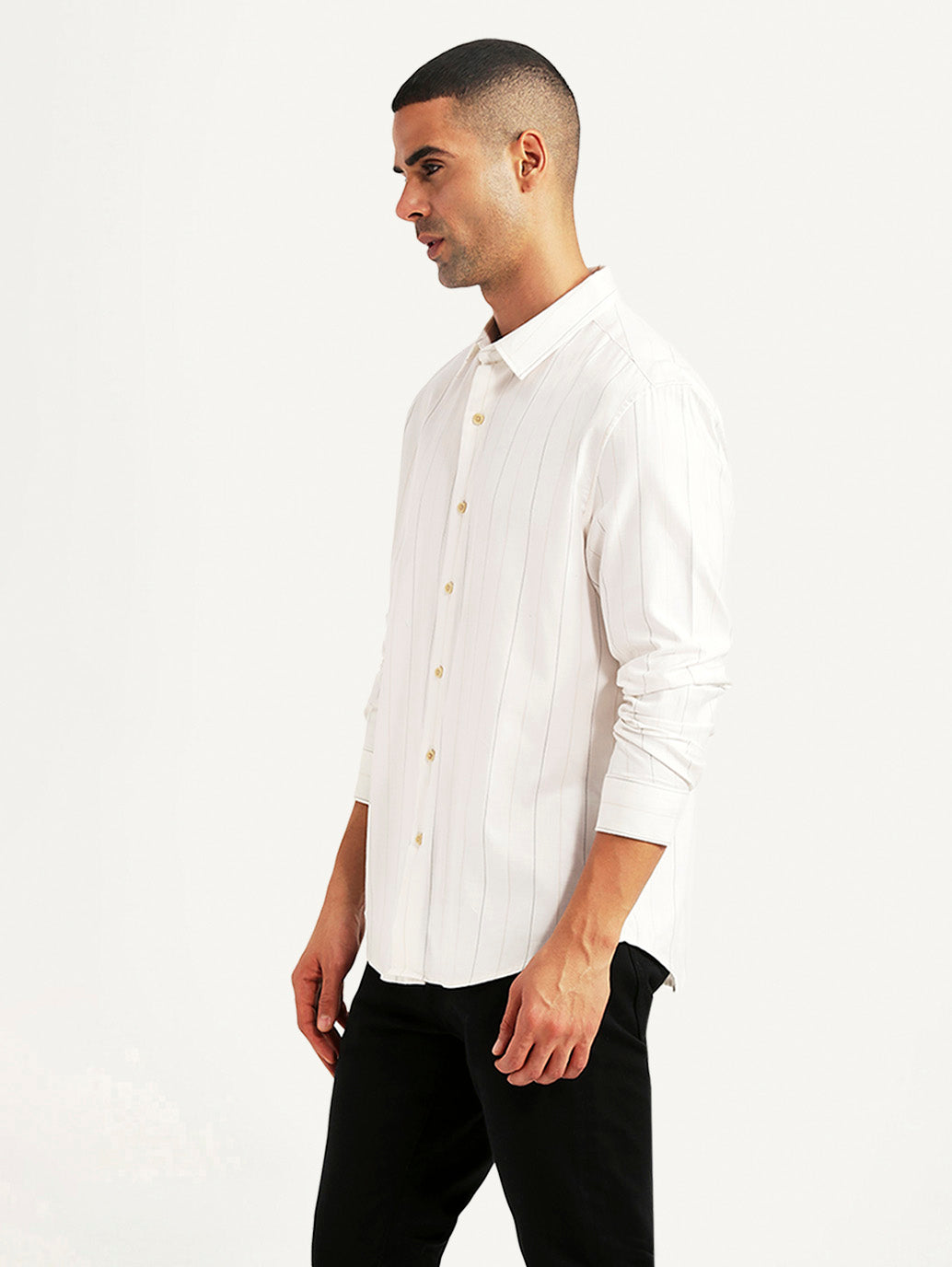 Men's Pin Stripes White Slim Fit Shirt - da54bb32-da25-437e-b519-0a2c1c4e2fd4 View