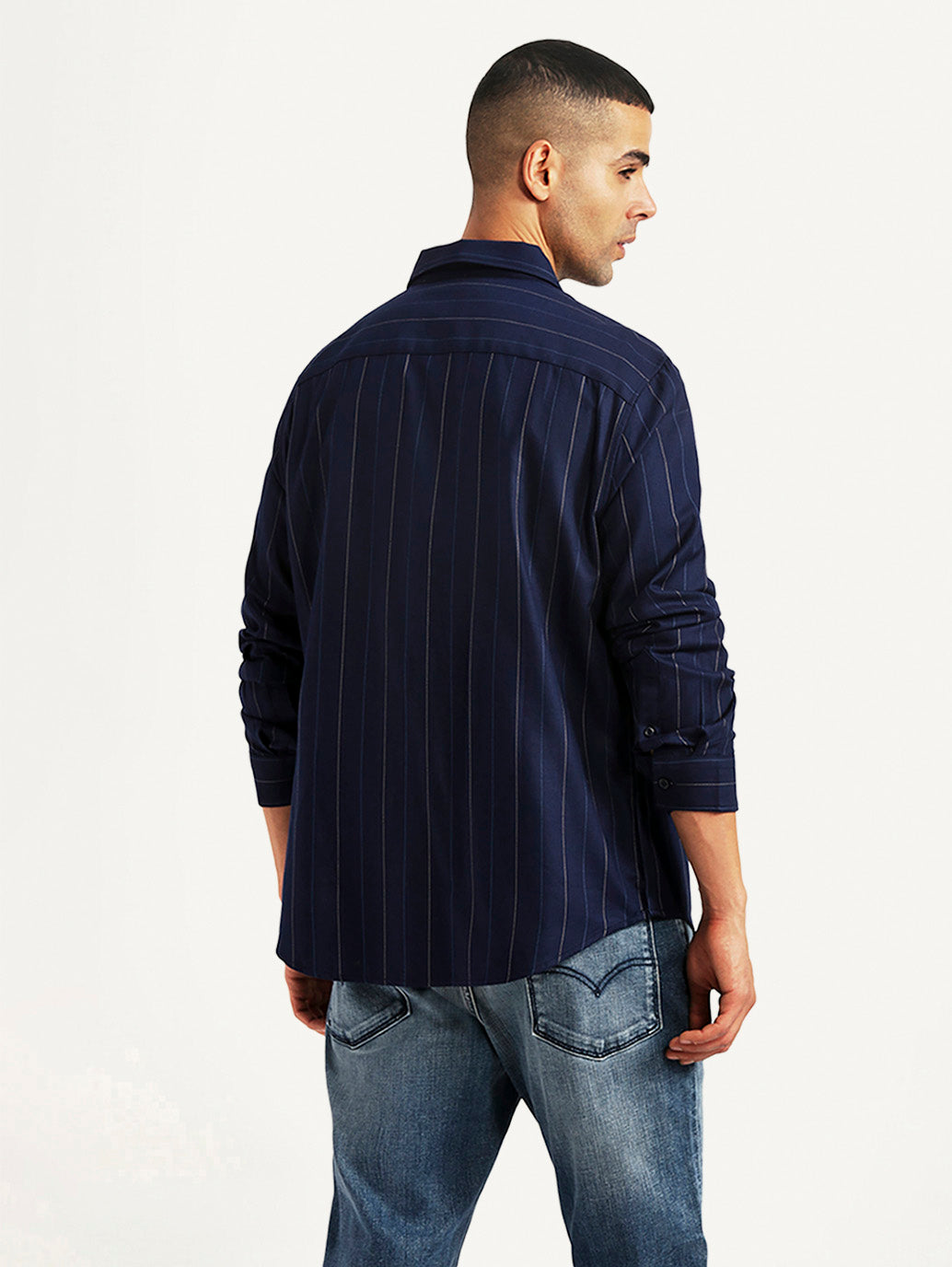 Men's Pin Stripes Navy Slim Fit Shirt - 79198533-b9ab-4af5-839f-b93f9f06af22 View