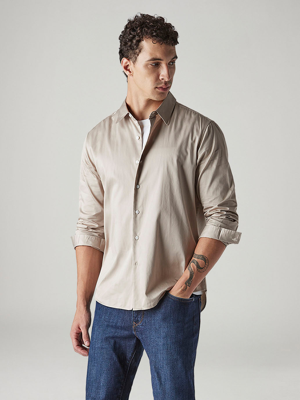 Men's Solid Slim Fit Poplin Redloop Shirt - Styleshot View