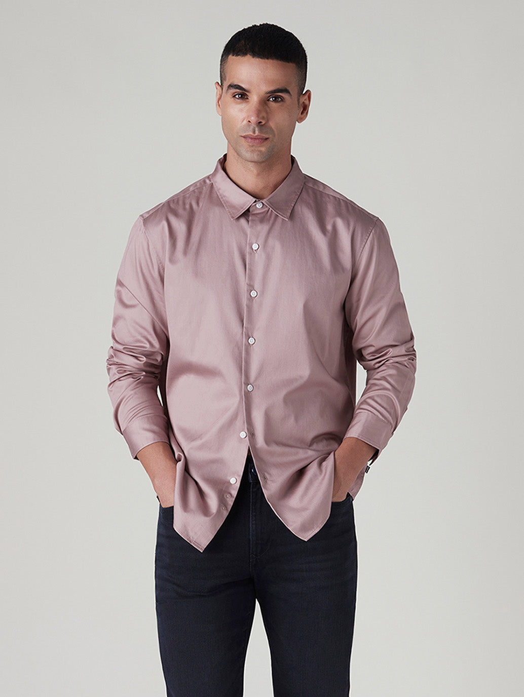 Men's Solid Slim Fit Redloop Shirt - Styleshot View