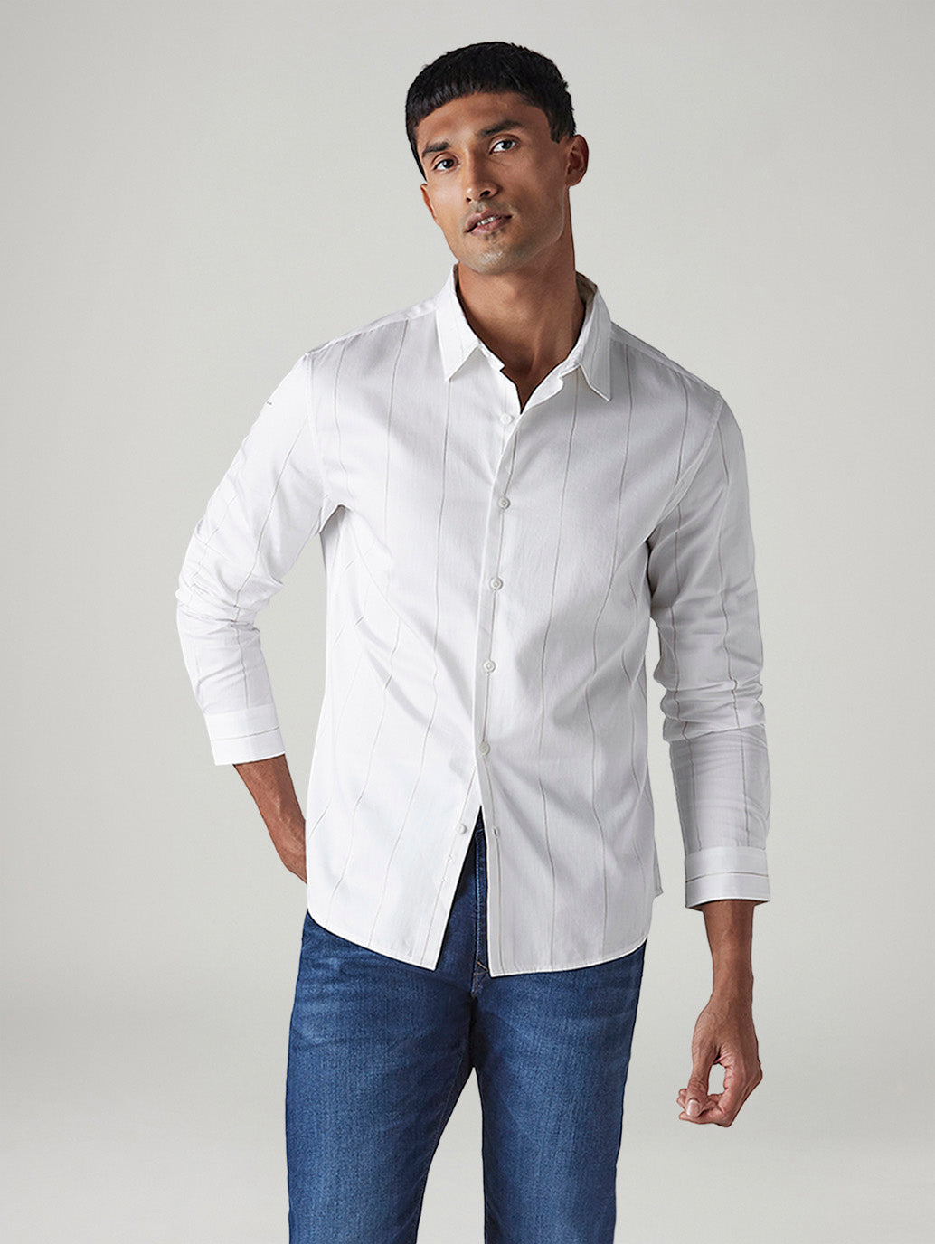 Men's Striped Slim Fit Redloop Poplin Shirt