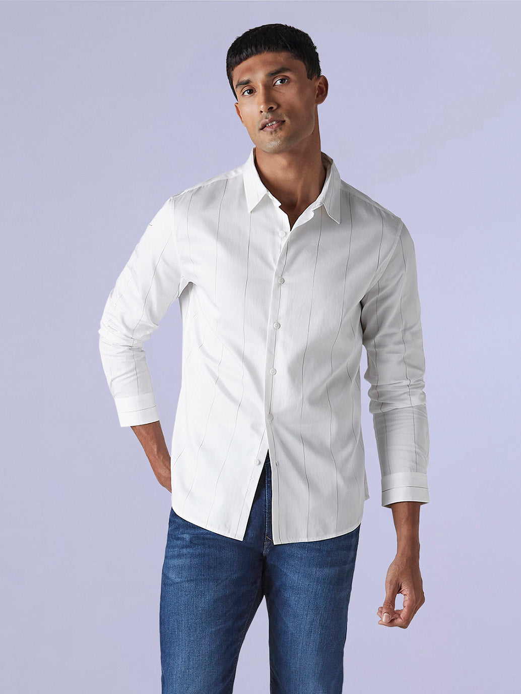 Men's Striped Slim Fit Redloop Poplin Shirt