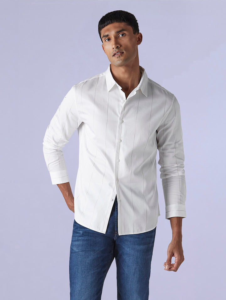 Men's Striped Slim Fit Redloop Poplin Shirt