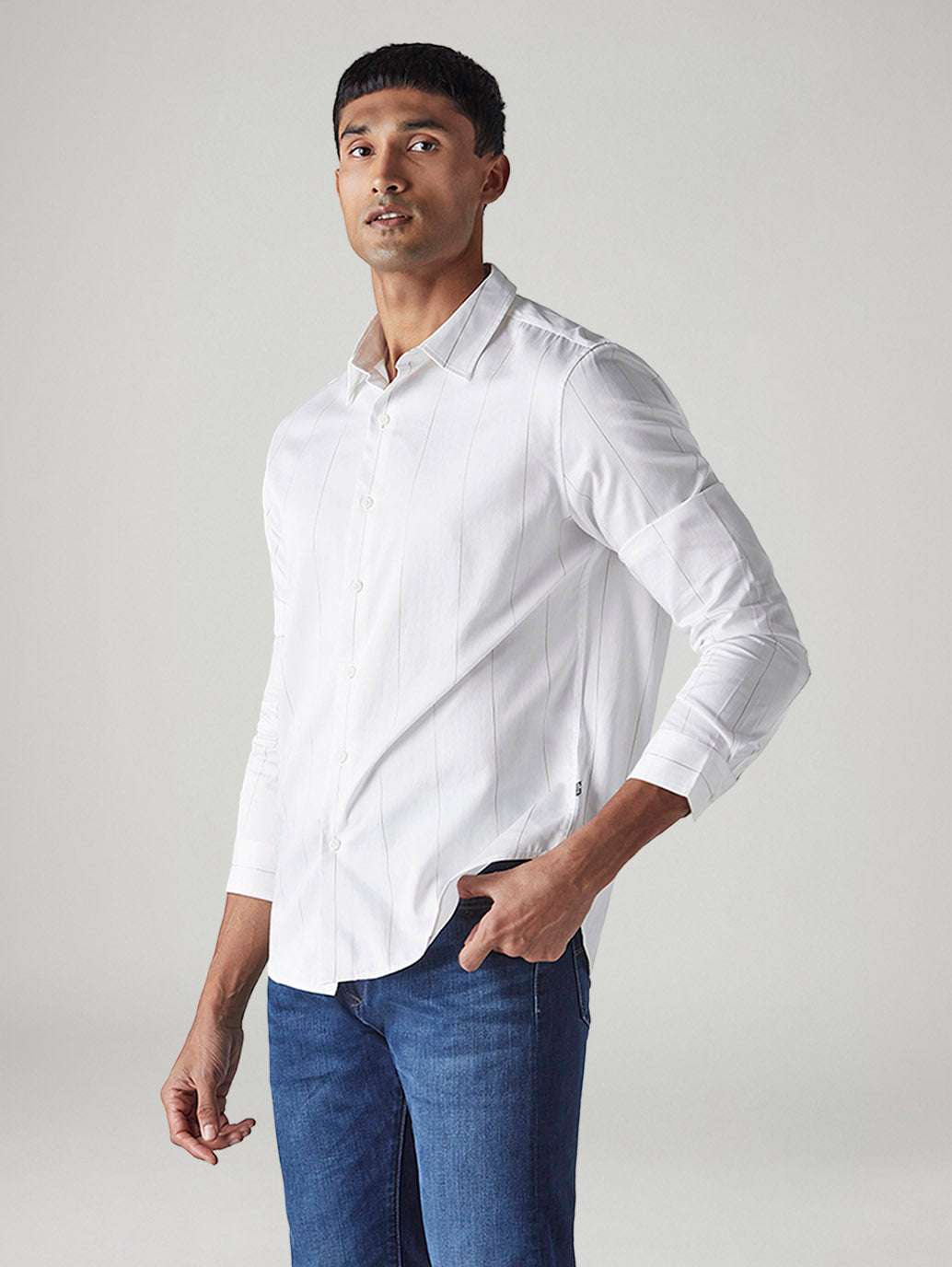 Men's Striped Slim Fit Redloop Poplin Shirt - Side View