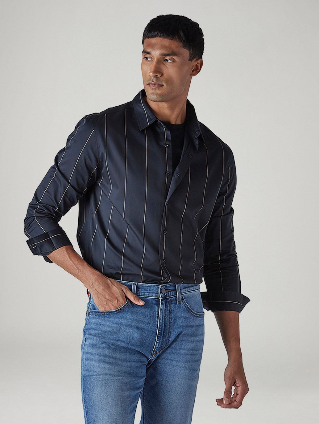 Men's Redloop Striped Slim Fit Poplin Shirt