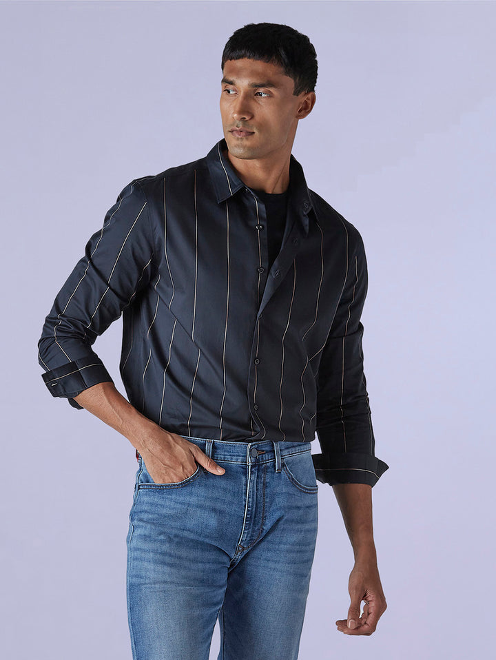 Men's Redloop Striped Slim Fit Poplin Shirt