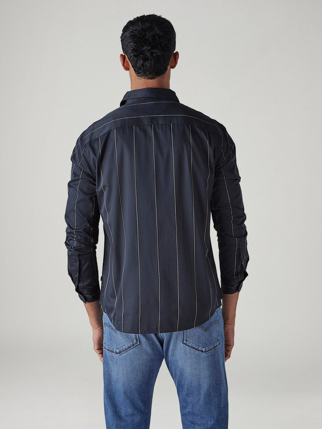 Men's Redloop Striped Slim Fit Poplin Shirt - Back View
