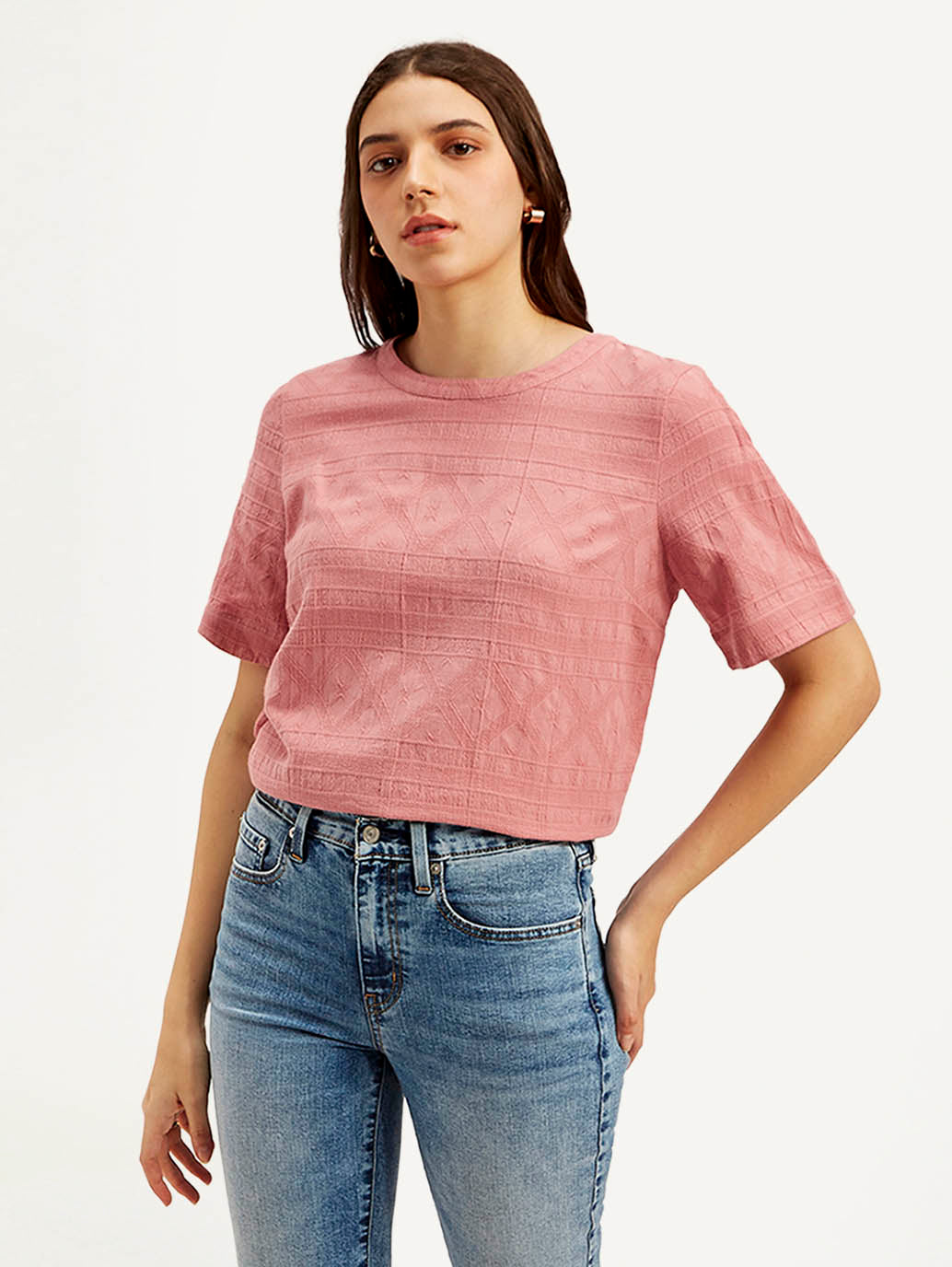 Women's Textured Pink Round Neck Top