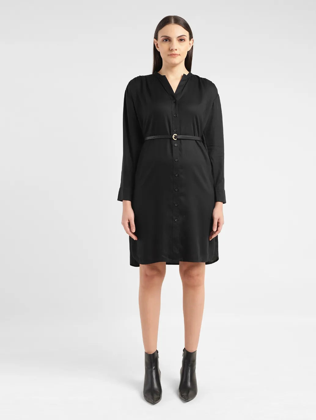 Women's Solid Black Band Neck Dress – Levis India Store