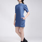 Women's Solid Blue Collar Neck Dress