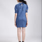 Women's Solid Blue Collar Neck Dress