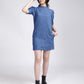 Women's Solid Blue Collar Neck Dress