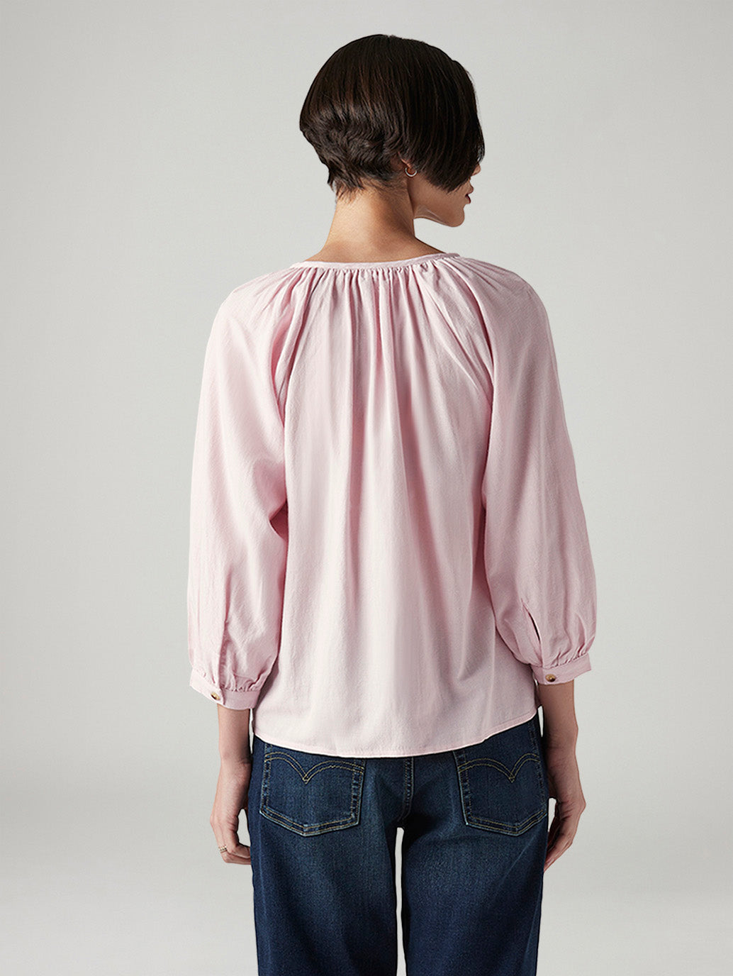 Women's Solid Regular Fit Linen Top - Back View