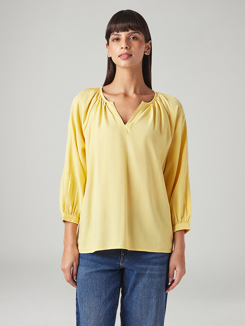 Women's Solid Regular Fit Linen Top - Front View