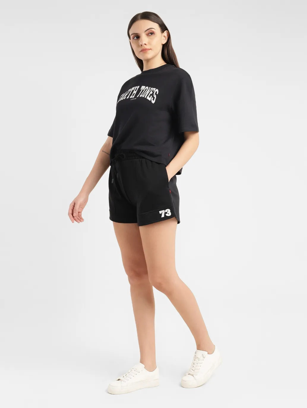 Women's High Rise Black Relaxed Fit Shorts