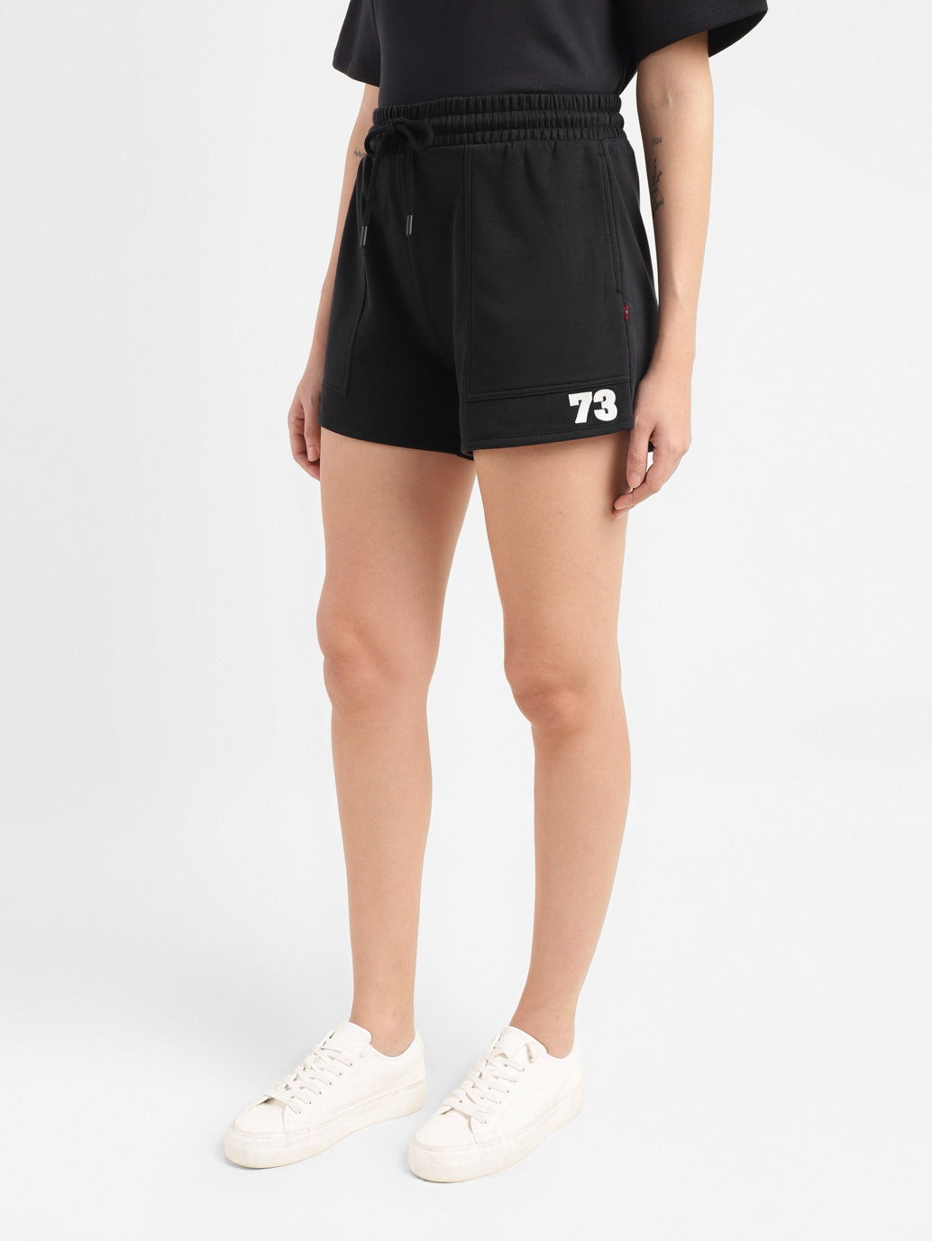 Women's High Rise Black Relaxed Fit Shorts - 4fa58995-89cd-4b6f-bdc1-1447aa2be1e2 View