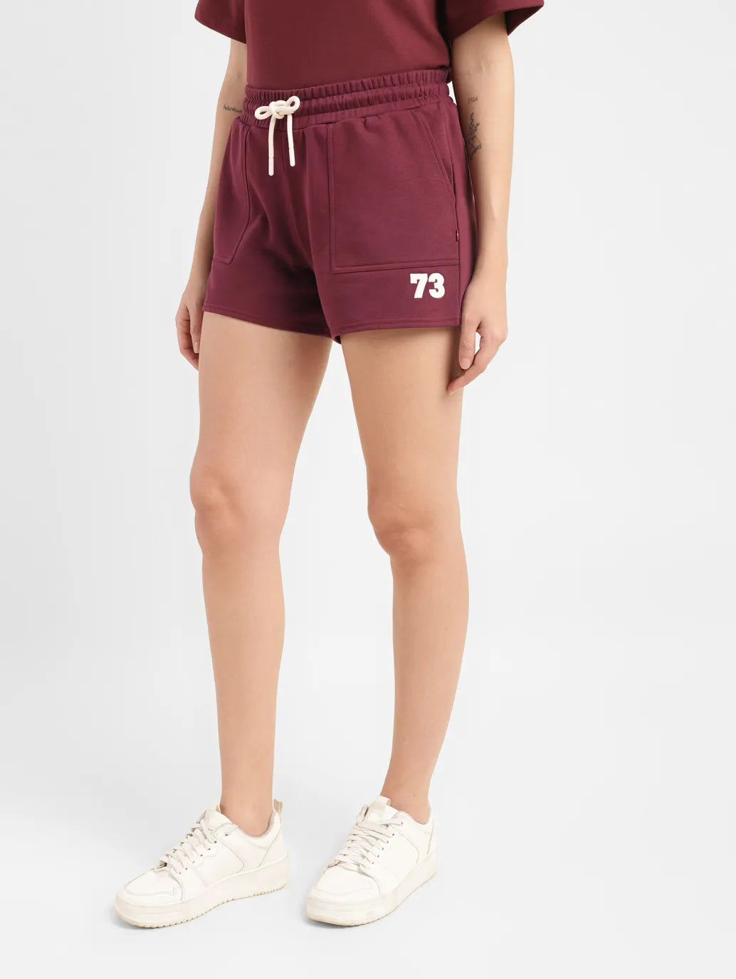 Women's High Rise Maroon Relaxed Fit Shorts