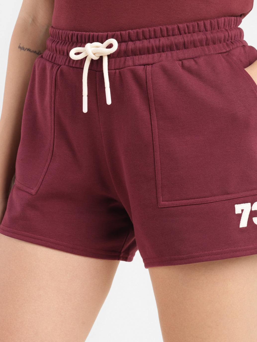 Women's High Rise MaroonÂ Relaxed Fit Shorts