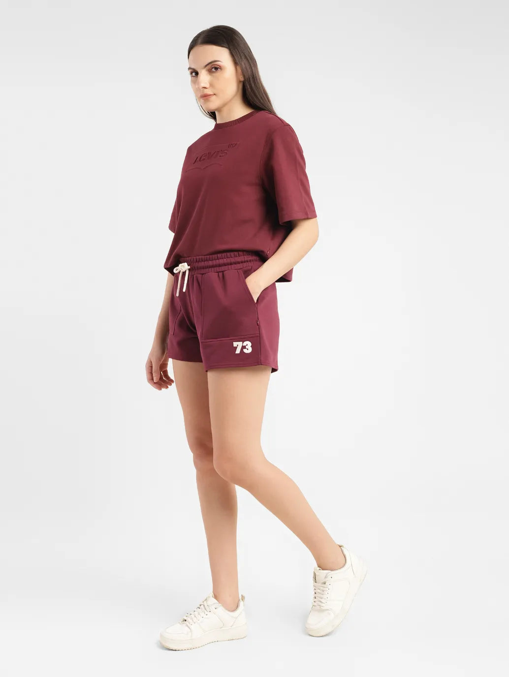 Women's High Rise MaroonÂ Relaxed Fit Shorts