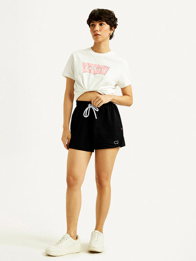 Women's Mid Rise Black Straight Fit Shorts