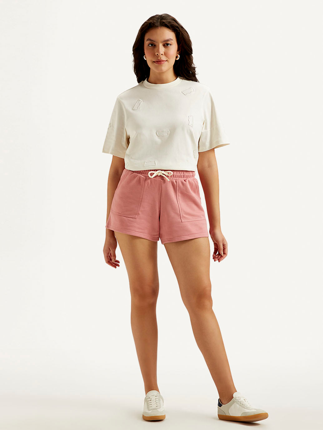 Women's Mid Rise Pink Regular Fit Shorts - Front View