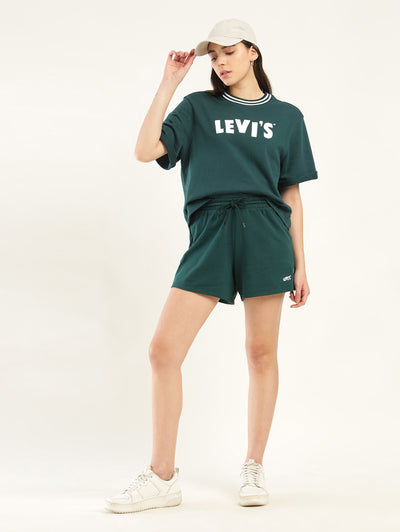 Women's Mid Rise Green Regular Fit Shorts