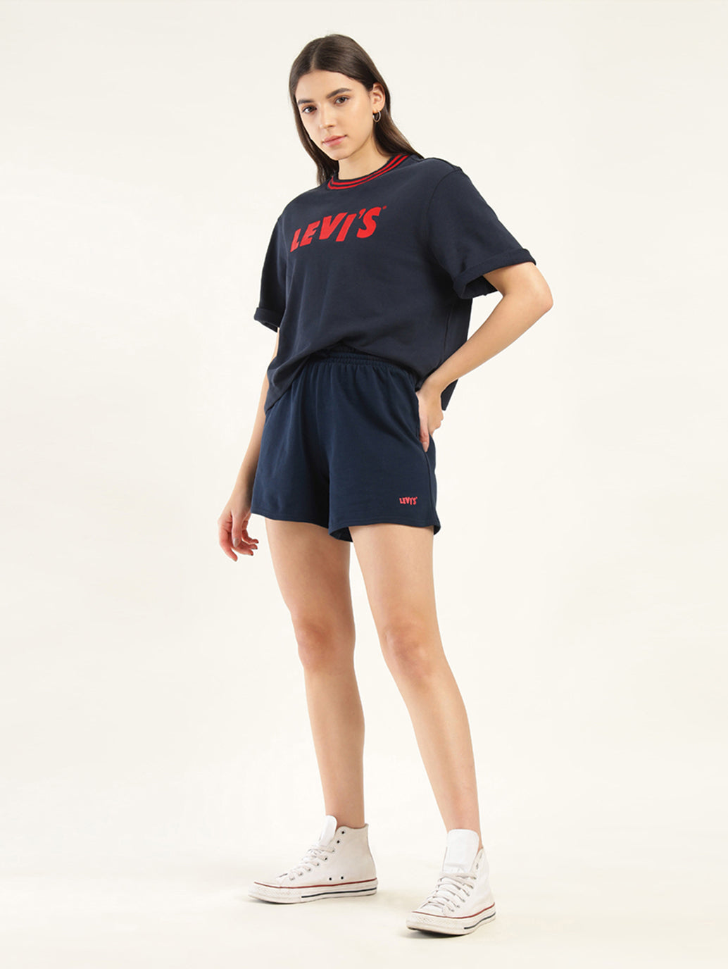 Women's Mid Rise Navy Regular Fit Shorts
