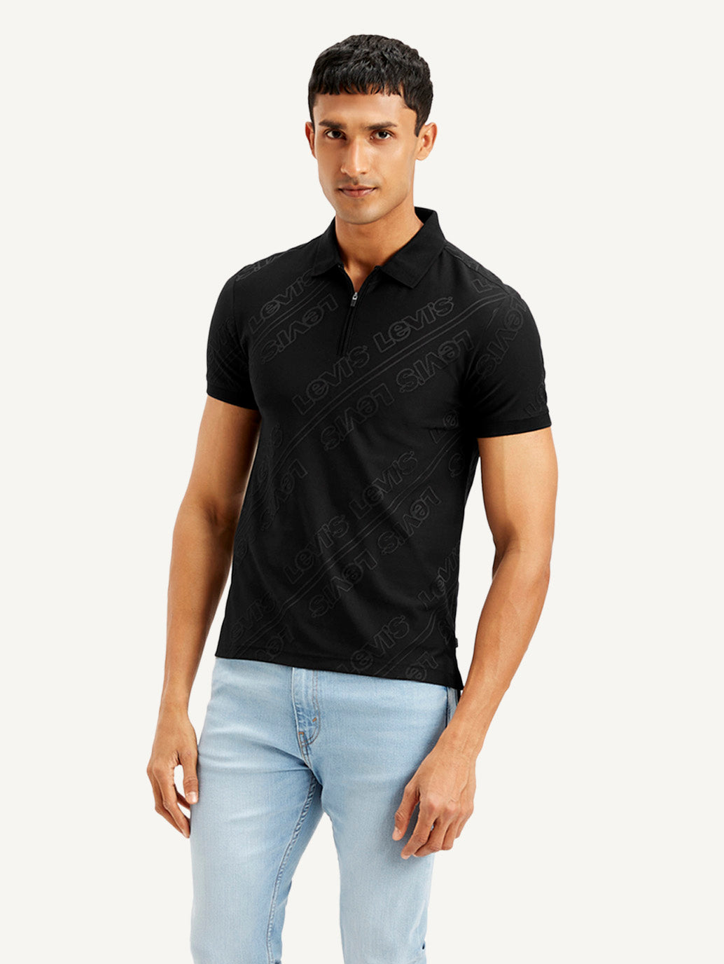 Men's Brand Logo Slim Fit Polo T-shirt - Front View