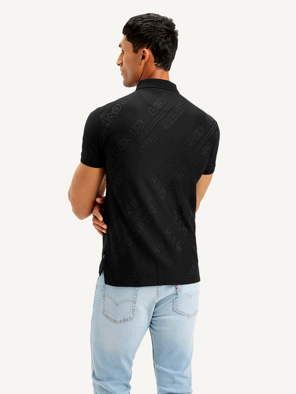 Men's Brand Logo Slim Fit Polo T-shirt - Back View