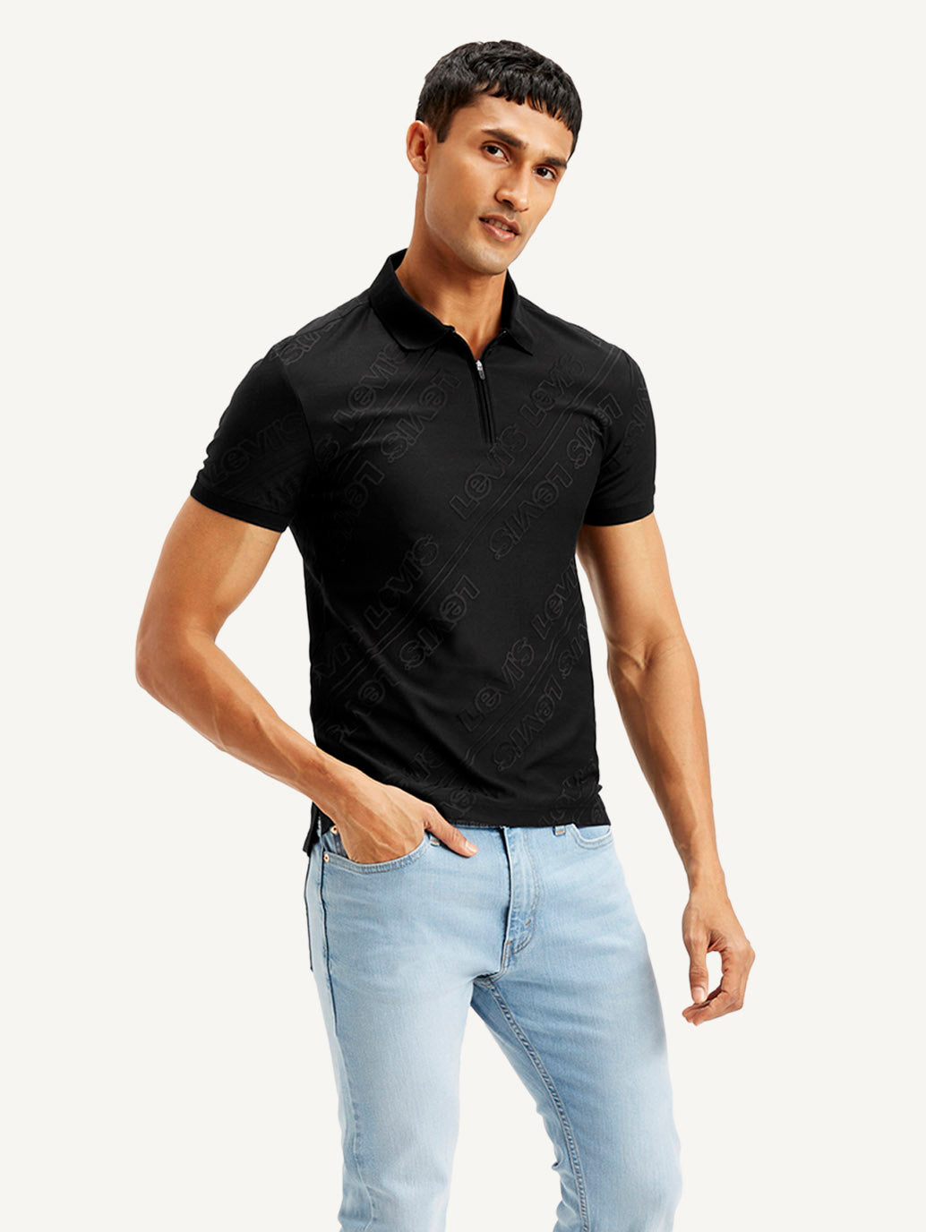 Men's Brand Logo Slim Fit Polo T-shirt - Side View