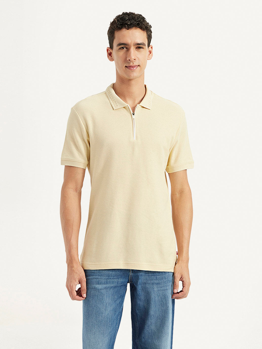 Men's Solid Slim Fit Polo T-shirt - Front View
