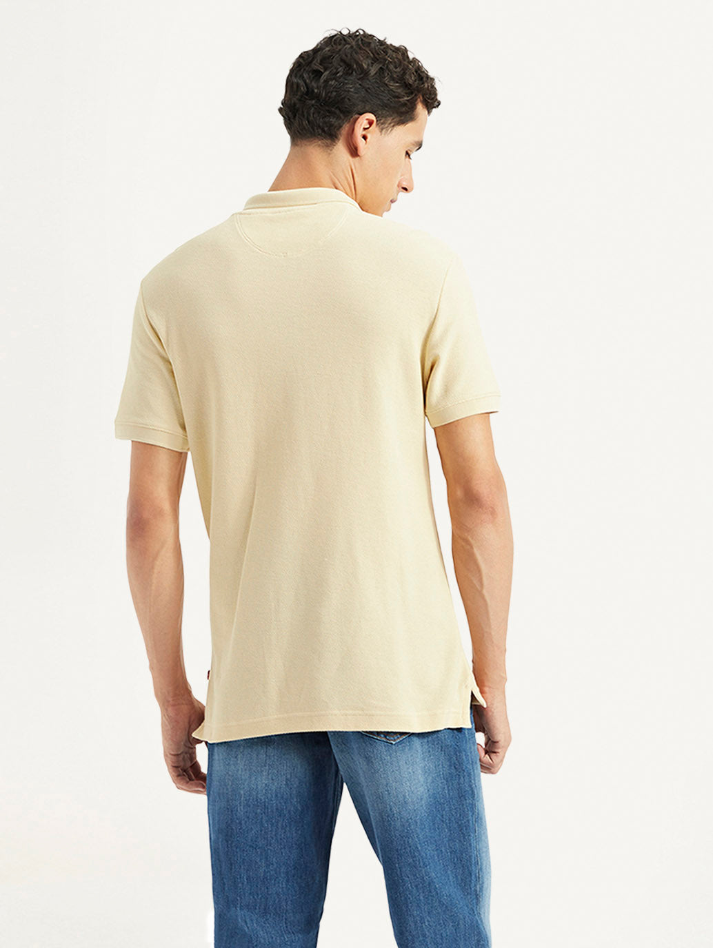 Men's Solid Slim Fit Polo T-shirt - Back View