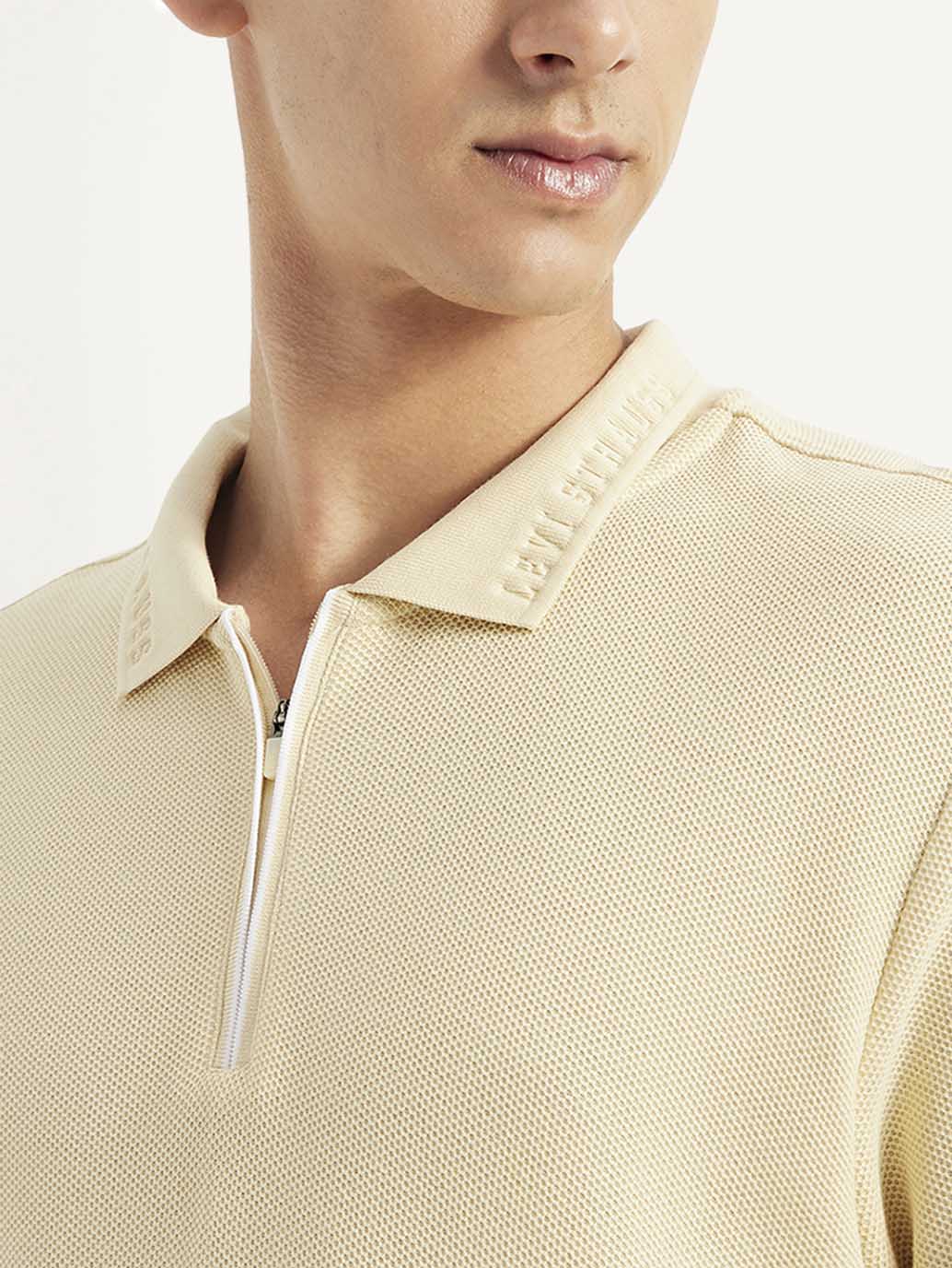 Men's Solid Slim Fit Polo T-shirt - Detail View