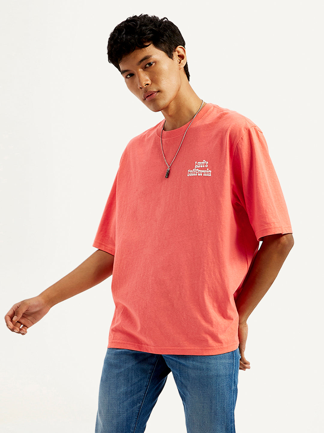 Men's Solid Loose Fit Graphic T-Shirt